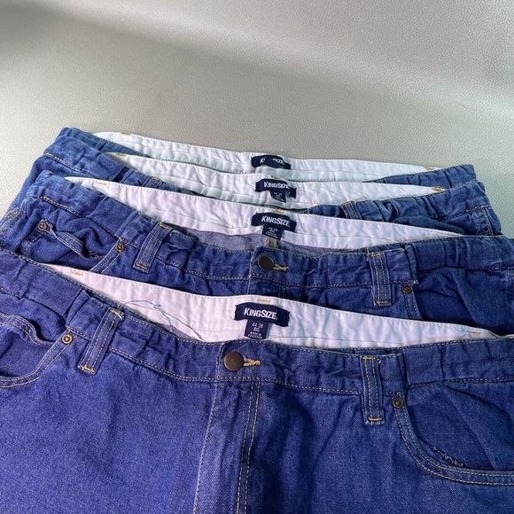 4 Pair KingSize Big Mens Jeans 44 x 27 (Hemmed) Elastic Insert Waist Blue Denim - Picture 12 of 16